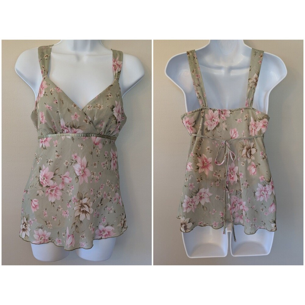 Vintage Iz Byer Y2K Babydoll Cami Top M Floral Fairy Coquette Flowy Tie Back